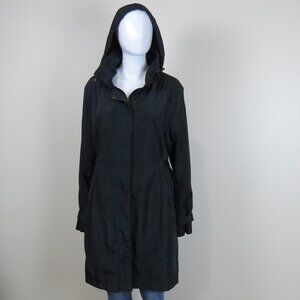 Garnet Hill Rain Trench Coat Hooded SIZE 10 Black 100% Polyester